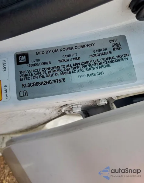 2017 Chevrolet Spark Ls from USA, damaged, VIN KL8CB6SA2HC797676